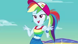 Size: 1920x1080 | Tagged: safe, derpibooru import, screencap, rainbow dash, equestria girls, equestria girls series, spring breakdown, spoiler:eqg series (season 2), clothes, cute, dashabetes, midriff, ponytail, sleeveless, solo, tanktop