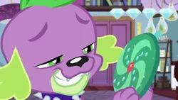 Size: 1280x720 | Tagged: safe, derpibooru import, screencap, spike, spike the regular dog, dog, equestria girls, equestria girls series, reboxing with spike!, spoiler:eqg series (season 2), fabulous fido's faberge flying disk, male, paws, sci-twi's room