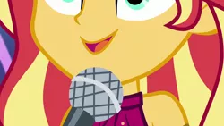 Size: 1920x1080 | Tagged: safe, derpibooru import, screencap, sunset shimmer, equestria girls, equestria girls series, spring breakdown, spoiler:eqg series (season 2), all good (song), close-up, extreme close up, female, microphone, singing, sleeveless, solo