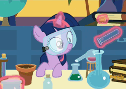 Size: 431x306 | Tagged: safe, derpibooru import, edit, edited screencap, screencap, twilight sparkle, pony, celestial advice, lesson zero, animated, atomic rainboom, beaker, book, chemistry, don't try this at home, explosion, female, filly, filly twilight sparkle, florence flask, gif, goggles, meme, solo, test tube, wtf boom!, younger