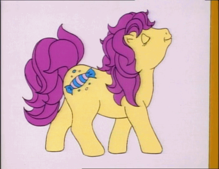 Size: 704x544 | Tagged: safe, derpibooru import, screencap, bon bon (g1), pony, my little pony tales, too sick to notice, animated, crossed hooves, eyes closed, g1, gif, picture, sad, solo, throwing