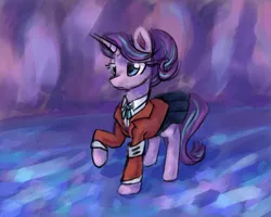 Size: 1500x1200 | Tagged: safe, artist:elisdoominika, derpibooru import, starlight glimmer, pony, unicorn, alternate hairstyle, bow, clothes, equal sign, pleated skirt, skirt, solo, suit, twilight's castle