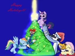 Size: 1024x768 | Tagged: artist:kaiamurosesei, crossover, crossover shipping, derpibooru import, female, fluttershy, fluttertails, holiday, interspecies, male, miles "tails" prower, mordecai, mordetwi, rainbow dash, regular show, safe, shipping, sonicdash, sonic the hedgehog, sonic the hedgehog (series), straight, twilight sparkle