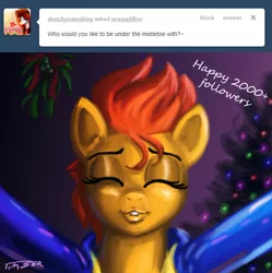 Size: 894x897 | Tagged: artist:pluckyninja, ask, christmas, christmas tree, derpibooru import, hearth's warming eve, holiday, kissing, meme, mistletoe, safe, sexy, spitfire, stupid sexy spitfire, tree, tumblr, tumblr:sexy spitfire, yaranaika