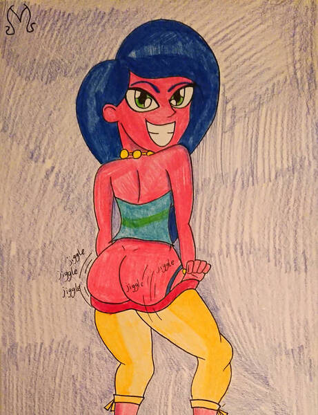 Size: 783x1020 | Tagged: suggestive, artist:malevolentsamson, derpibooru import, desert sage, equestria girls, equestria girls series, spring breakdown, spoiler:eqg series (season 2), ass, butt, butt shake, buttcheeks, clothes, female, image, jewelry, jiggle, jpeg, kiss my ass, looking at you, looking over shoulder, mooning, necklace, panties, pants, pants down, sage booty, sexy, solo, solo female, stupid sexy desert sage, traditional art, tube top, twerking, underwear