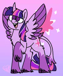 Size: 799x970 | Tagged: safe, artist:sandwichbuns, derpibooru import, twilight sparkle, twilight sparkle (alicorn), alicorn, pony, alternate design, cloven hooves, curved horn, horn, solo, two toned wings, wings