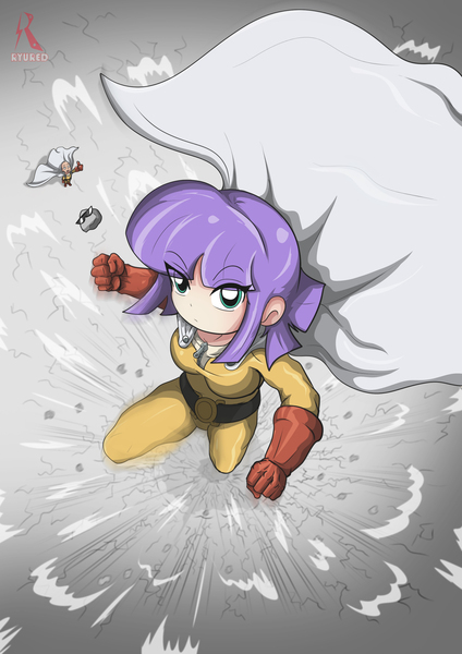 Size: 2067x2923 | Tagged: anime, artist:ryured, boulder (pet), cape, clothes, costume, crossover, derpibooru import, female, high res, human, humanized, looking at you, maud pie, one punch man, safe, saitama, sunglasses, superhero, thumbs up