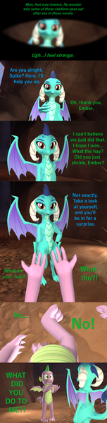 Size: 1920x7560 | Tagged: 3d, artist:papadragon69, cave, comic, comic:spike's cyosa, cyoa, derpibooru import, dragon, emberspike, female, male, offscreen character, pov, princess ember, safe, shipping, source filmmaker, spike, straight, winged spike