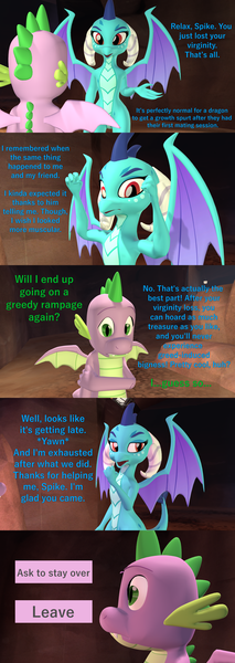 Size: 1920x5400 | Tagged: 3d, artist:papadragon69, cave, choice, comic, comic:spike's cyosa, cyoa, derpibooru import, dragon, emberspike, female, flexing, male, older, older spike, princess ember, safe, shipping, source filmmaker, spike, straight, teenager, teenage spike, tired, winged spike, yawn