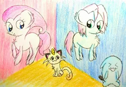 Size: 2668x1840 | Tagged: safe, artist:sumi-mlp25, derpibooru import, ponified, meowth, pony, wobbuffet, pokémon, team rocket, traditional art