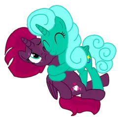 Size: 1135x1080 | Tagged: safe, artist:徐詩珮, derpibooru import, fizzlepop berrytwist, glitter drops, tempest shadow, alicorn, pony, alicornified, duo, eye scar, eyes closed, female, glittercorn, glittershadow, hug, lesbian, mare, one eye closed, race swap, scar, shipping, simple background, tempesticorn, transparent background