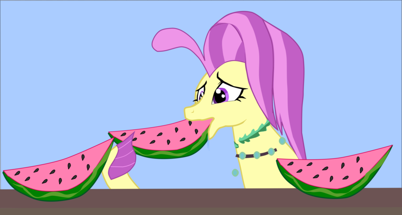 Size: 3920x2101 | Tagged: artist:oceanrailroader, derpibooru import, food, ocean flow, safe, seapony (g4), watermelon