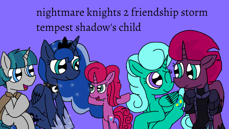 Size: 1920x1080 | Tagged: safe, artist:徐詩珮, derpibooru import, fizzlepop berrytwist, glitter drops, princess luna, stygian, tempest shadow, oc, oc:betty pop, alicorn, pony, unicorn, comic:nightmare knights 2 friendship storm tempest shadow's child, my little pony: the movie, alicornified, auntie luna, child, ethereal mane, family, female, glittercorn, glittershadow, lesbian, magical lesbian spawn, male, mare, mother and child, mother and daughter, next generation, nightmare five, offspring, parent:glitter drops, parent:tempest shadow, parents:glittershadow, purple background, race swap, shipping, simple background, stallion, starry mane