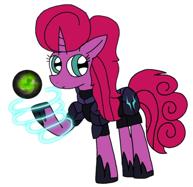 Size: 1111x1080 | Tagged: safe, artist:徐詩珮, derpibooru import, oc, oc:betty pop, pony, unicorn, my little pony: the movie, armor, hoof shoes, implied tempest shadow, magical lesbian spawn, next generation, obsidian orb, offspring, parent:glitter drops, parent:tempest shadow, parents:glittershadow, simple background, transparent background