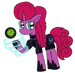 Size: 1111x1080 | Tagged: safe, artist:徐詩珮, derpibooru import, oc, oc:betty pop, pony, unicorn, my little pony: the movie, armor, hoof shoes, implied tempest shadow, magical lesbian spawn, next generation, obsidian orb, offspring, parent:glitter drops, parent:tempest shadow, parents:glittershadow, simple background, transparent background