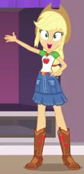 Size: 263x545 | Tagged: safe, derpibooru import, screencap, applejack, diy with applejack, equestria girls, equestria girls series, spoiler:eqg series (season 2), cropped, geode of super strength, looking at you, magical geodes, open mouth, solo