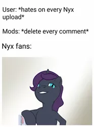 Size: 1043x1399 | Tagged: artist needed, safe, derpibooru import, editor:apex soundwave, oc, oc:nyx, alicorn, pony, derpibooru, can't touch this, caption, female, filly, image macro, meme, meta, smug, text