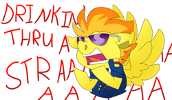 Size: 500x289 | Tagged: safe, artist:nekosnicker, derpibooru import, spitfire, pegasus, pony, the washouts (episode), animated, full body wing and hoof cast drinking through a straw, gif, intense, open mouth, simple background, solo, sunglasses, white background