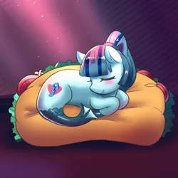 Size: 600x600 | Tagged: artist:tzc, blushing, cute, derpibooru import, eyes closed, female, food, merpony, pillow, safe, seaponified, seapony (g4), sleeping, solo, sonatabetes, sonataco, sonata dusk, species swap, taco