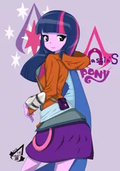 Size: 739x1052 | Tagged: safe, artist:holo, derpibooru import, twilight sparkle, human, equestria girls, anime, assassin, assassin's creed, clothes, crossover, cute, female, hoodie, skirt, solo, twiabetes