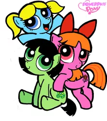 Size: 530x600 | Tagged: safe, artist:sukaponta, derpibooru import, ponified, earth pony, pony, blossom (powerpuff girls), bubbles (powerpuff girls), buttercup (powerpuff girls), female, filly, simple background, the powerpuff girls, white background