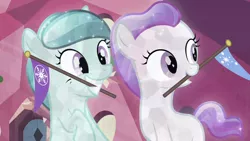 Size: 1280x720 | Tagged: safe, derpibooru import, screencap, glass slipper, hope (crystal pony), crystal pony, pony, games ponies play, female, filly, flag