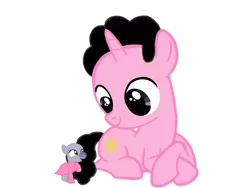 Size: 1024x768 | Tagged: safe, artist:turnaboutart, derpibooru import, ponified, pony, unicorn, clothes, colt, cutie mark, dress, laying on ground, male, pebble (steven universe), pebbles (steven universe), size difference, steven quartz universe, steven universe