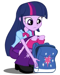 Size: 5000x6255 | Tagged: safe, artist:twilirity, derpibooru import, twilight sparkle, equestria girls, equestria girls (movie), absurd resolution, backpack, bow, bowtie, clothes, cute, female, leg warmers, pleated skirt, shoes, simple background, skirt, solo, transparent background, updated, vector