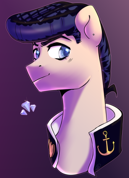 Size: 1600x2200 | Tagged: safe, artist:tigra0118, derpibooru import, ponified, pony, bust, crossover, diamond is unbreakable, jojo's bizarre adventure, josuke higashikata, male, my little pony, ponytail, portrait, solo