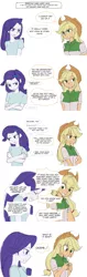 Size: 1280x4050 | Tagged: safe, artist:haibaratomoe, derpibooru import, edit, editor:jamalleymall, applejack, rarity, equestria girls, angry, applejack's hat, blushing, broken english, clothes, comic, cowboy hat, engrish, eyes closed, female, freckles, hat, lesbian, open mouth, rarijack, shipping, shirt, simple background, white background