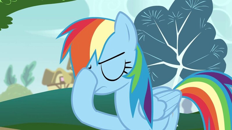 Size: 1280x720 | Tagged: safe, derpibooru import, screencap, rainbow dash, pony, sonic rainboom (episode), facehoof, rainbow dash is not amused, solo, unamused