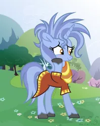 Size: 672x850 | Tagged: safe, artist:elisabetstarsparkle, derpibooru import, oc, oc:beatrix lulamoon, unofficial characters only, pony, unicorn, clothes, female, mare, next generation, offspring, parent:hoo'far, parent:trixie, parents:trixfar, raised hoof, smiling, solo