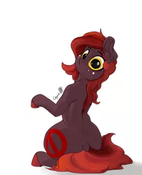 Size: 2209x2715 | Tagged: safe, artist:greyscaleart, derpibooru import, oc, oc:oblivia, unofficial characters only, earth pony, pony, :>, back, cute, dock, ear fluff, female, freckles, looking at you, looking back, looking back at you, mare, raised hoof, signature, simple background, sitting, smiling, solo, unshorn fetlocks, white background, wide eyes