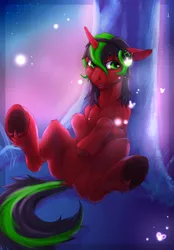 Size: 1390x2000 | Tagged: safe, artist:omesore, derpibooru import, oc, oc:pynoka, unofficial characters only, firefly (insect), insect, pony, unicorn, cute, headphones, male, solo, tree, underhoof