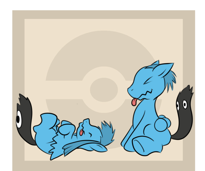 Size: 1200x1000 | Tagged: safe, artist:savannaeve, derpibooru import, ponified, pony, wobbuffet, wynaut, eyes closed, lying down, pokémon, tongue out