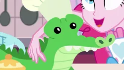 Size: 1280x720 | Tagged: safe, derpibooru import, screencap, gummy, pinkie pie, equestria girls, equestria girls series, the craft of cookies, spoiler:eqg series (season 2), plushie, the pet of mystery