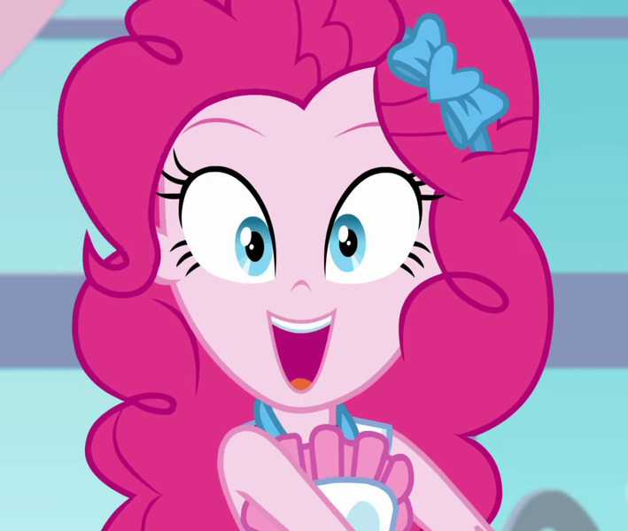 Size: 1273x1078 | Tagged: safe, derpibooru import, screencap, pinkie pie, equestria girls, equestria girls series, the craft of cookies, spoiler:eqg series (season 2), apron, clothes, cropped, cute, diapinkes, happy, looking at you, open mouth, smiling