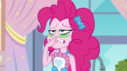 Size: 1280x720 | Tagged: safe, derpibooru import, screencap, pinkie pie, equestria girls, equestria girls series, the craft of cookies, spoiler:eqg series (season 2), animated, burp, clothes, green face, sick, sound, webm