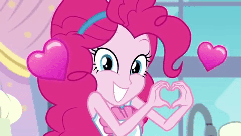 Size: 480x270 | Tagged: safe, derpibooru import, edit, edited screencap, screencap, pinkie pie, equestria girls, equestria girls series, spoiler:eqg series (season 2), animated, cute, diapinkes, floating heart, gif, heart, heart hands, looking at you, solo