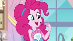Size: 1280x720 | Tagged: safe, derpibooru import, screencap, pinkie pie, equestria girls, equestria girls series, the craft of cookies, spoiler:eqg series (season 2), chocolate chip, open mouth, solo