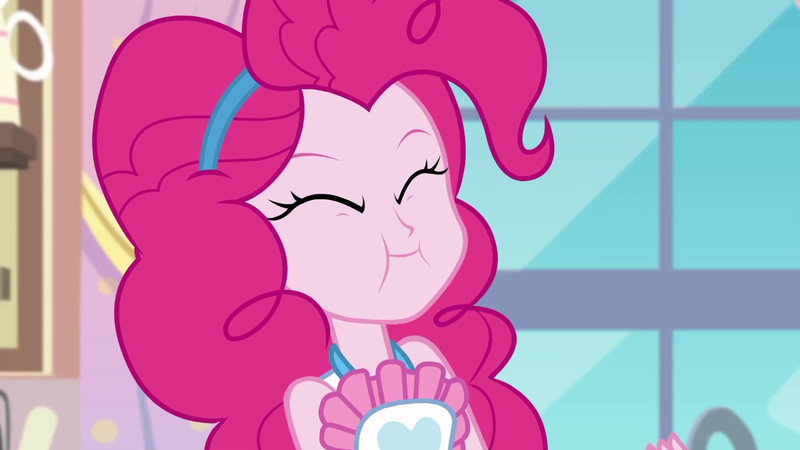 Size: 1280x720 | Tagged: safe, derpibooru import, screencap, pinkie pie, equestria girls, equestria girls series, the craft of cookies, spoiler:eqg series (season 2), apron, clothes, cute, diapinkes, eyes closed, solo