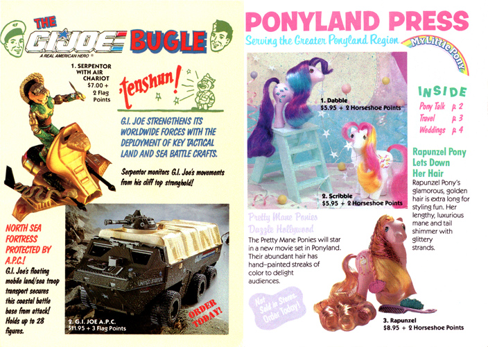 Size: 704x500 | Tagged: catalog, dabble (g1), derpibooru import, g1, g.i. joe, hasbro, insert, mail-in offer, pretty mane ponies, rapunzel (g1), safe, scribbles (g1), serpentor, toy