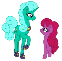 Size: 923x909 | Tagged: safe, artist:徐詩珮, derpibooru import, glitter drops, oc, oc:betty pop, pony, unicorn, my little pony: the movie, female, hoof shoes, magical lesbian spawn, mother and child, mother and daughter, next generation, offspring, parent:glitter drops, parent:tempest shadow, parents:glittershadow, simple background, transparent background