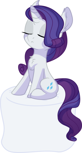 Size: 4615x8610 | Tagged: safe, artist:aureai-sketches, artist:cyanlightning, derpibooru import, rarity, pony, unicorn, .svg available, :<, absurd resolution, chest fluff, cute, ear fluff, eyes closed, female, food, frown, mare, marshmallow, micro, ponies in food, pose, raribetes, rarity is a marshmallow, simple background, sitting, sketch, solo, tiny, tiny ponies, transparent background, vector