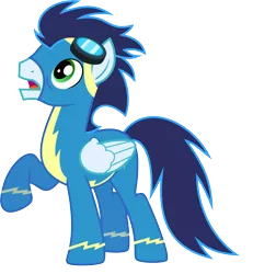 Size: 6000x6483 | Tagged: safe, artist:chainchomp2, derpibooru import, soarin', pegasus, pony, the best night ever, absurd resolution, clothes, goggles, looking up, male, raised hoof, simple background, solo, stallion, transparent background, uniform, vector, wonderbolts uniform