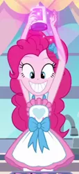 Size: 334x732 | Tagged: safe, derpibooru import, screencap, pinkie pie, equestria girls, equestria girls series, the craft of cookies, spoiler:eqg series (season 2), apron, clothes, cropped, food, grin, smiling, solo, sprinkles