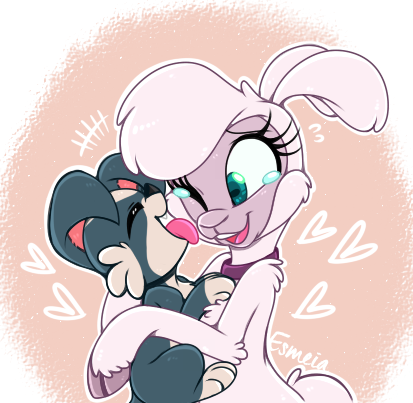 Size: 413x403 | Tagged: safe, artist:esmeia, derpibooru import, pom lamb, dog, sheep, them's fightin' herds, cloven hooves, community related, crying, cute, female, heart, hug, lamb, licking, one eye closed, open mouth, puppy, simple background, smiling, tears of joy, tongue out, when she smiles