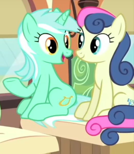 Size: 545x627 | Tagged: safe, derpibooru import, screencap, bon bon, lyra heartstrings, sweetie drops, pony, rarity's biggest fan, spoiler:interseason shorts, cropped, ponies sitting next to each other, sitting