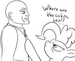 Size: 726x592 | Tagged: and that's terrible, crossover, derpibooru import, human, lex luthor, meme, monochrome, pinkie pie, safe, superman