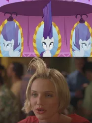 Size: 584x781 | Tagged: safe, derpibooru import, edit, edited screencap, screencap, rarity, pony, rarity's biggest fan, spoiler:interseason shorts, cameron diaz, comparison, explicit comments, there's something about mary